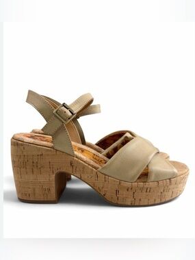 Korks Calda Women’s 9M Beige Tan Cork Platform Wedge Sandals Crisscross Straps